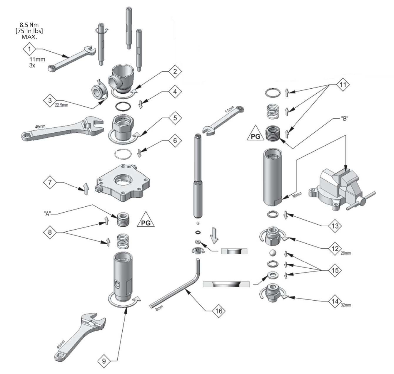 Sekcja cieczy FX4 i FXL4 (uszczelki Chevron) – KONSERWACJA